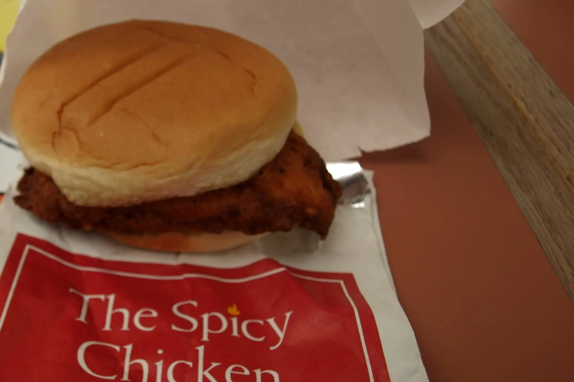 A Chick-fil-A Spicy Chicken Sandwich on its bag