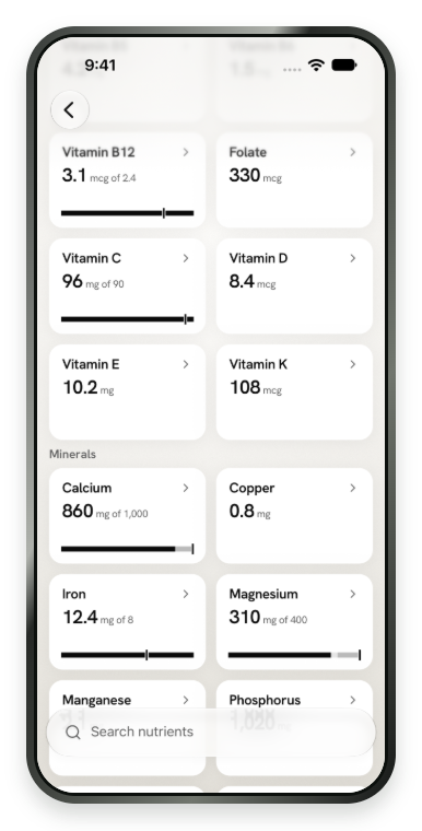 Vitamins and minerals in Fit Shapes on iPhone